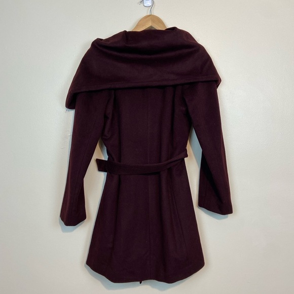 Cole Haan Signature Asymmetrical Wool Blend Wrap Coat – Burgundy Wine, Size 8 - Picture 10 of 10